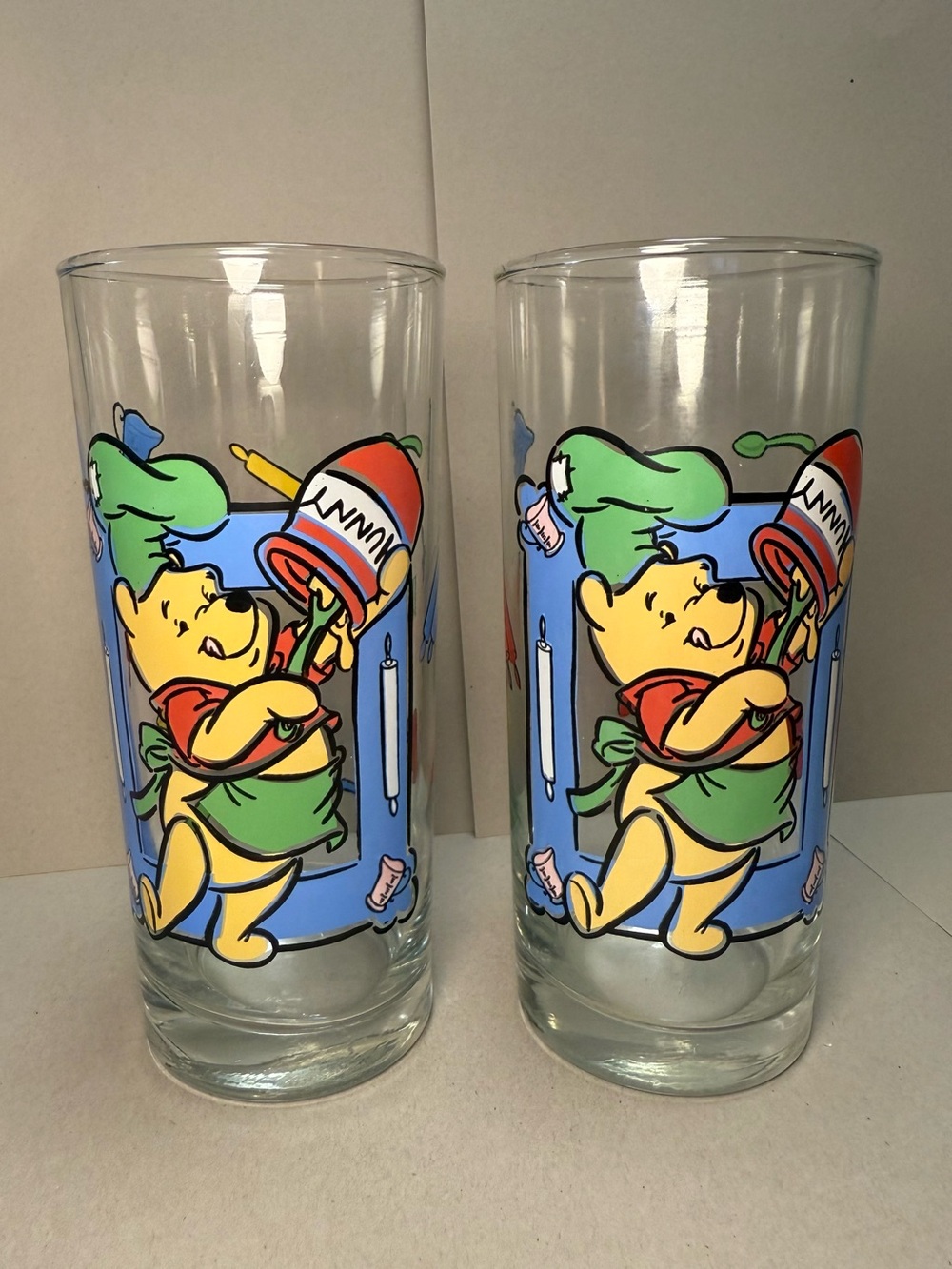 Vintage Disney Winnie the Pooh Blue Cartoon Glass Tumbler - Set of 2